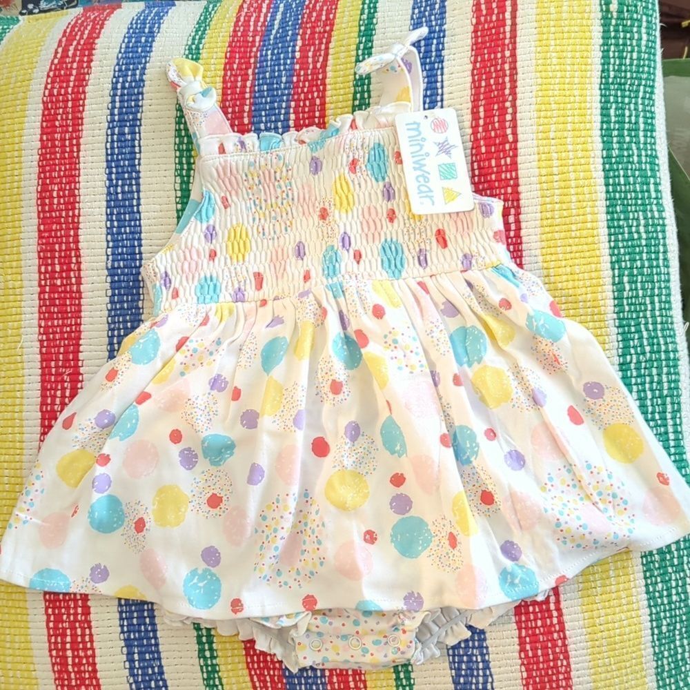 Vintage miniwear pastel rainbow polka dot toddler dress kawaii NWT